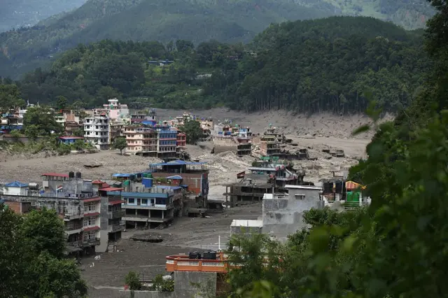 Una de las zonas afectadas por la crecida de ríos en Nepal