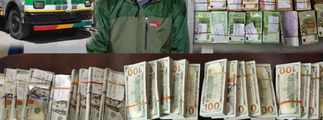 प्रहरीले सार्वजनिक गरेको तस्बिरमा आरोपित व्यक्ति र बरामद ट्रक र विदेशी मुद्रा देखिन्छ