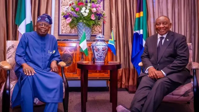 Presidents Bola Ahmed Tinubu of Nigeria and Cyril Ramaphosa of South Africa