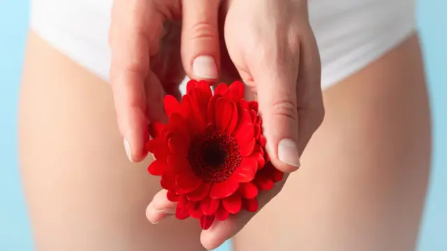 जरबेराचं फुल हातात घेतलेली महिला 