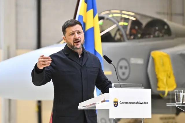 Владимир Зеленский на фоне истребителя Gripen 28 мая 2026 года