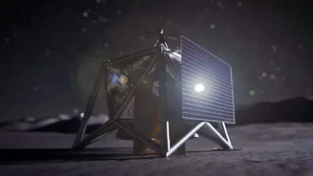 Mchoro unaoonyesha droni ya NASA inayotumika katika programu ya MoonFall kuchunguza ncha ya kusini ya Mwezi.