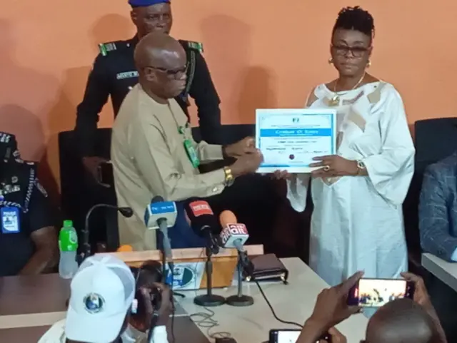 Vice chairman-elect of Khana LGA as she receive her certificate of return from RSIEC Chairman 