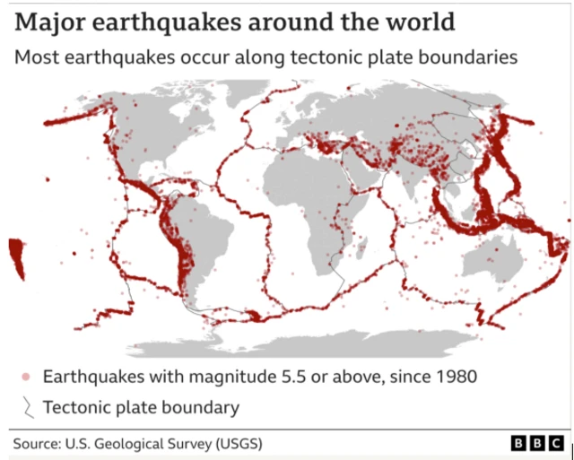 Major earthquakes around the world map