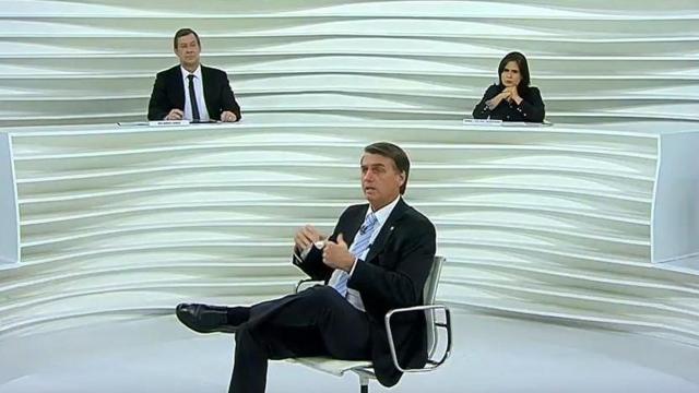 Jair Bolsonaro durante entrevista no programa Roda Viva, da TV Cultura, durante a campanha eleitoral de 2018