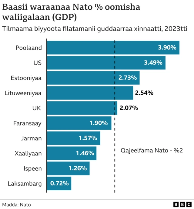 Cart showing how much Nato member states spent on defence in 2023