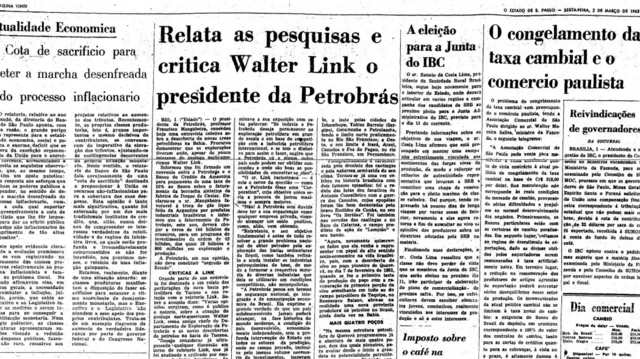 Reproduçãojogos para ganhar dinheiro no pcpáginajogos para ganhar dinheiro no pcjornal, na qual uma das matérias tem título 'Relata as pesquisas e critica Walter Link o presidente da Petrobras'