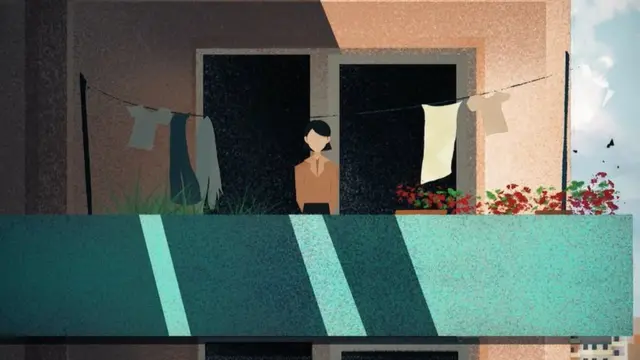 পিয়ংইয়ংএর বাসিন্দা জি ইয়ন বাসার বারান্দায় - অ্যানিমেশন ছবি