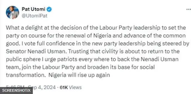 Ohun tí Pat Utomi kọ sí ojú òpó rẹ̀