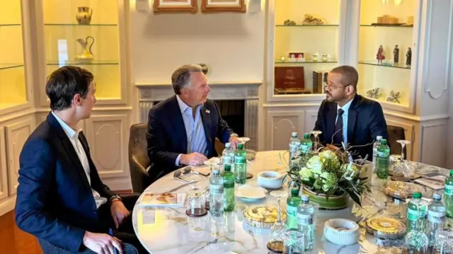 Jared Kushner and Steve Witkoff with Oman FM. The third round of US-Iran nuclear talks began in Geneva with Omani mediators on 26 February 2026.