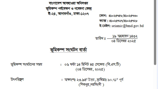 আবহাওয়া অধিদপ্তরের বার্তা