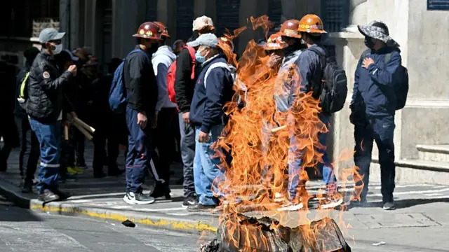 Protestas en el centro de La Paz, Bolivia, el 18 de mayo de 2026.