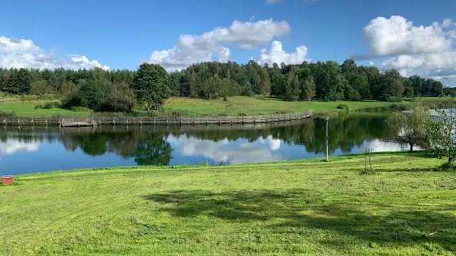 Zelena površina okružuje jezero, durbe, jezero u durbeu u letoniji