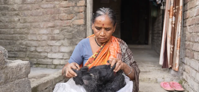 गळती झालेले केस आजीने जमा करून ठेवले आहेत.
