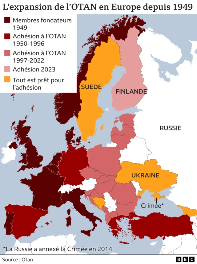 Carte des pays membres de l'Otan