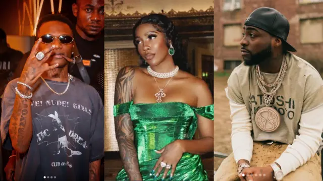 Aworan Wizkid, Tiwa Savage ati Davido