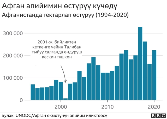 Афганистанда апийим өстүрүү динамикасы, 2001-2020