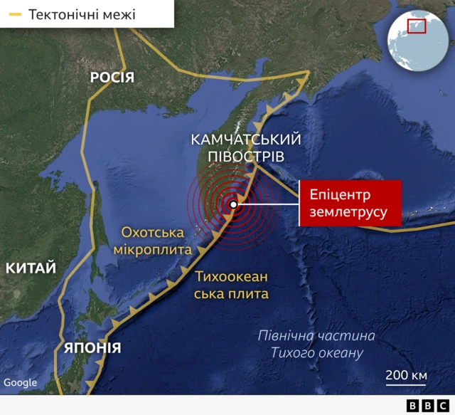 Схема тектонічних плит у районі землетрусу