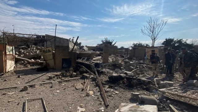 Un bâtiment détruit à Al-Qaim, en Irak, sur le site d'une frappe aérienne américaine.