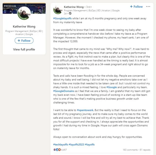 கூகுள் பணி நீக்கம் - கர்ப்பிணி கலக்கம்