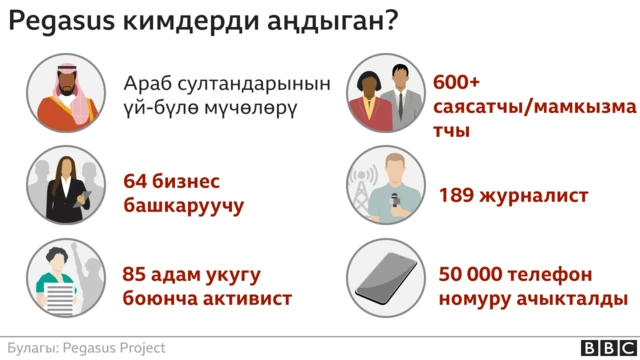 Pegasus кимдерди аңдыганын көрсөткөн график