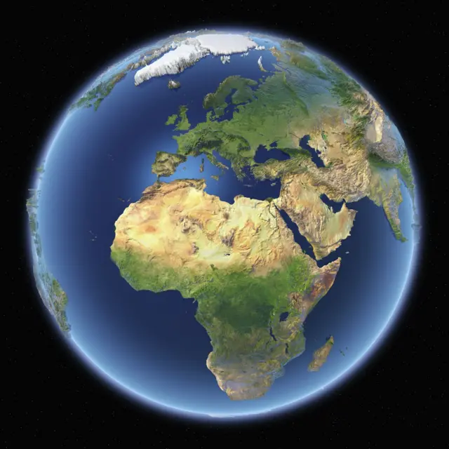 Vue panoramique de la Terre avec relief topographique. Europe, Afrique - photo d'archive