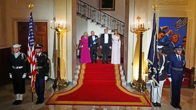 Краљица Камила, краљ Чарлс, председник Трамп и прва дама Меланија Трамп у Белој кући 