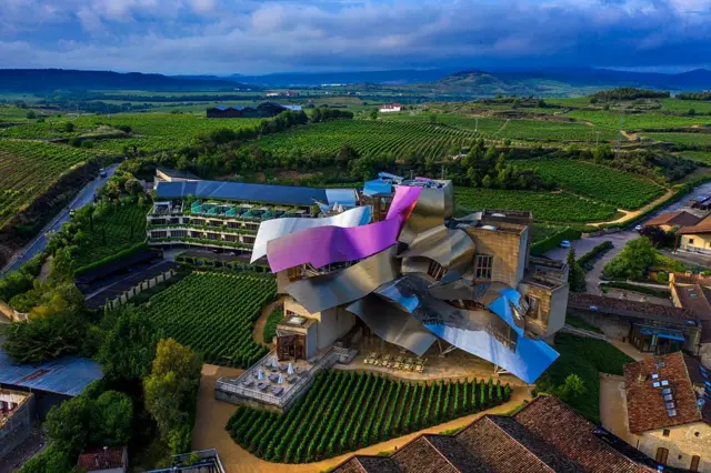 Exterior of the Hotel Bodega Marqués de Riscal, designed by architect Frank Gehry, in Rioja Alavesa, Alava, Arrabá Euscal Herria, Euskadi, Spain. (Photo: Sergi Riborido/VWPics/Universal Images Group via Getty Images)
