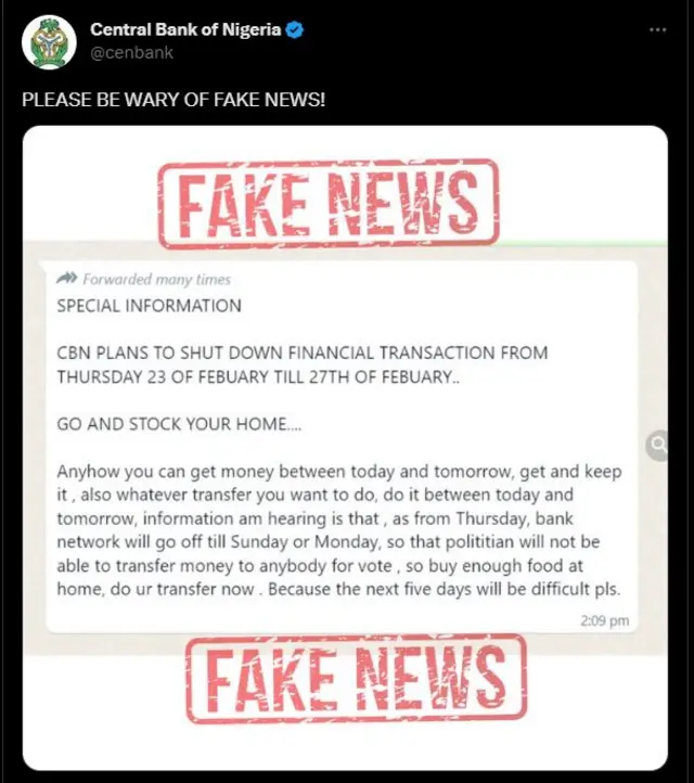 Screengrab of Tweet by CBN