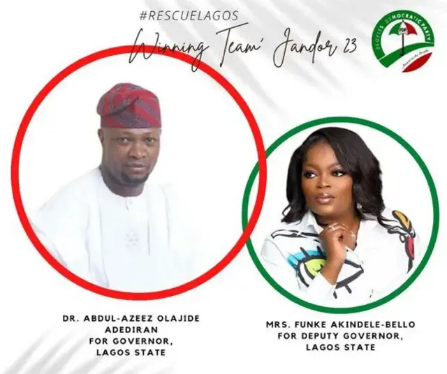 Àwòrán olùdíje sípò gómìnà PDP àti Funke Akindele 