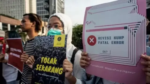 Aksi penolakan terhadap RKUHP pada 2019 silam.