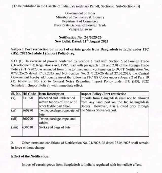 ভারতের সবশেষ প্রজ্ঞাপন