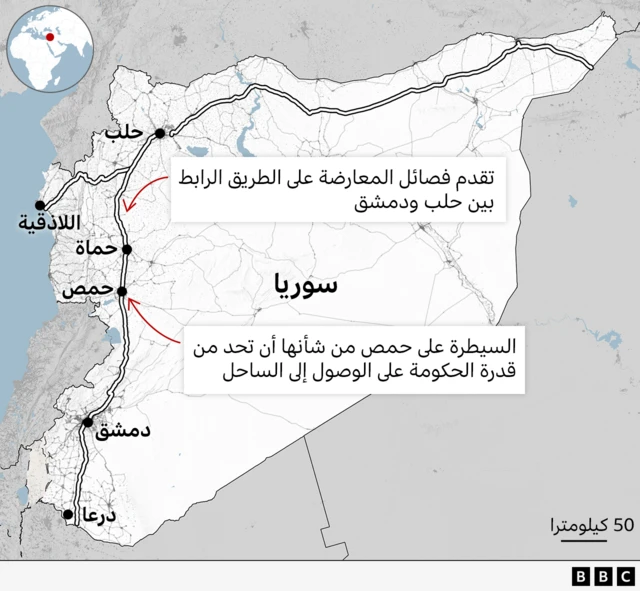 خارطة تقدم قوات المعارضة