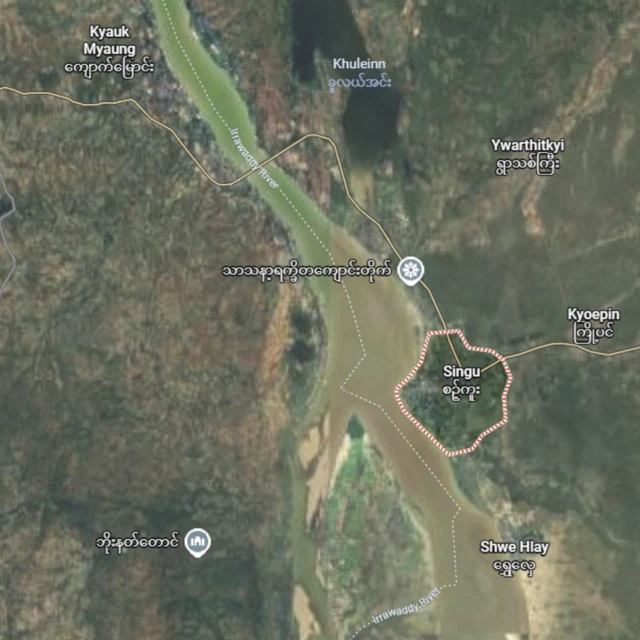 ဧရာဝတီမြစ်အရှေ့ခြမ်းက စဉ့်ကူးမြို့နဲ့ မြစ်အနောက်ခြမ်းက ရွှေဘို၊ ကျောက်မြောင်းရွာပြမြေပုံ