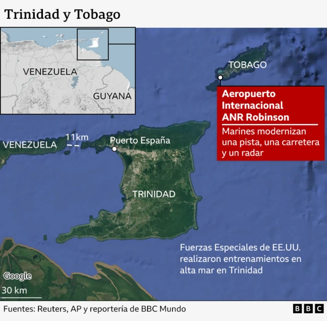 Mapa que muestra la situación geográfica de Trinidad y Tobago