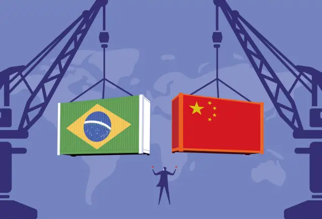 Ilustraçãofinal recopa 2024containers com as bandeiras do Brasil e da China