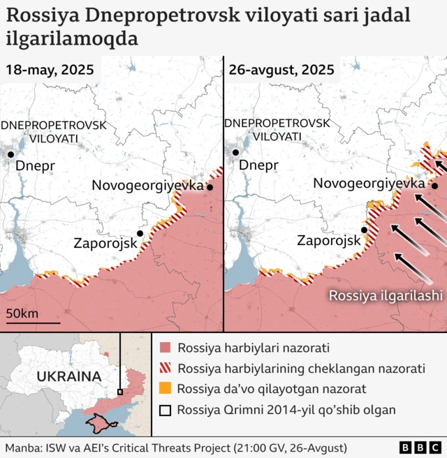 Xaritada Rossiya qo'shinlarining ilgarilashi korsatilgan. Maqolada batafsil yozilgan.
