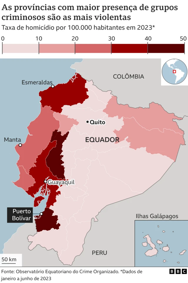 Mapa sobre províncias com mais homicídios