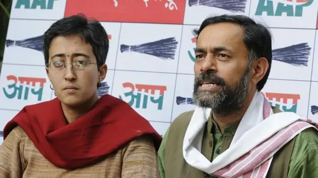 योगेंद्र यादव आणि आतिशी. हा फोटो नोव्हेंबर 2014 चा आहे.