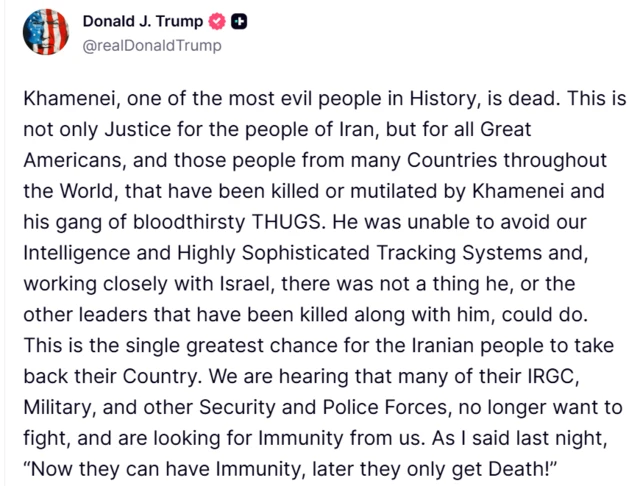 ਅਮਰੀਕੀ ਰਾਸ਼ਟਰਪਤੀ ਟਰੰਪ ਦੀ ਸੋਸ਼ਲ ਮੀਡੀਆ ਪੋਸਟ