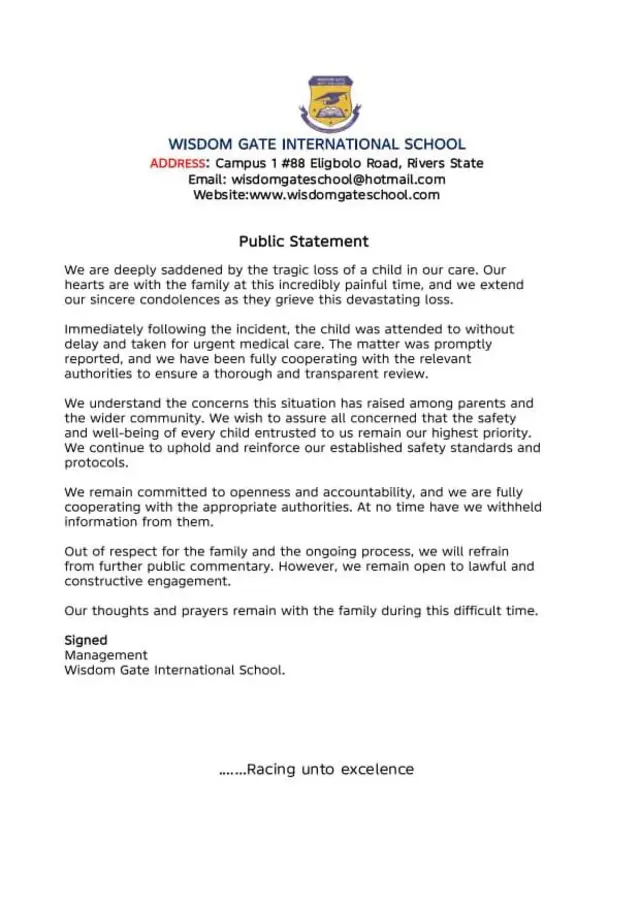 Akwụkwọ ụlọọrụ Wisdom Gate International School wepụtara.