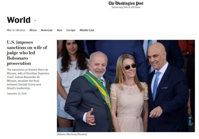 Capa da parte de Mundo do jornal Washington Post