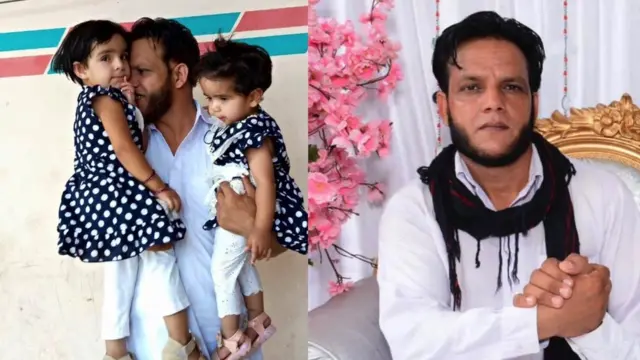 Photo of Abdul Jabbar with his daughters and a close up photo of him