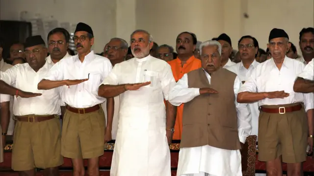Modi attending a Rashtriya Swayamsevak Sangh (RSS) gathering in Ahmedabad (2009)