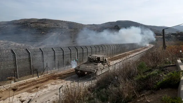 صورة لآلية عسكرية إسرائيلية في هضبة الجولان.