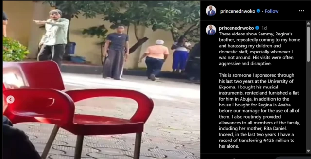 Instagram Post about Sammy West behaviour from Ned Nwoko