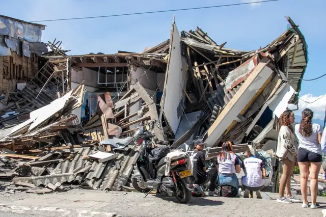 A building destroyed by a powerful earthquake in Manizales, Colombia, 10 August 2026. A 7.4-magnitude earthquake shook much of Colombia, according to the Colombian Geological Service (SGC), left several people dead across the country. 7.4-magnitude earthquake hits Colombia, Manizales - 10 Aug 2026