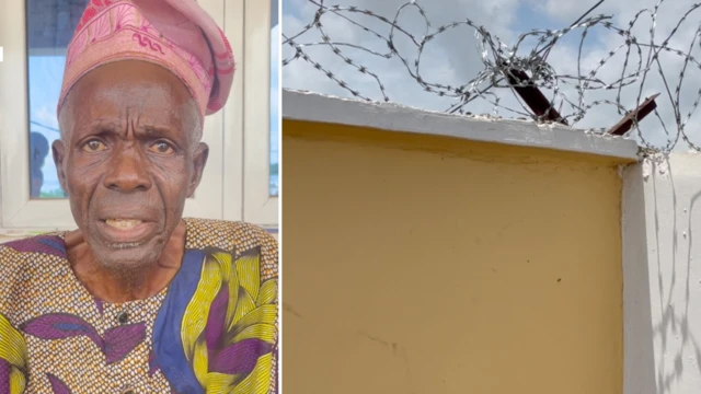 Man wit cap and fence by di side