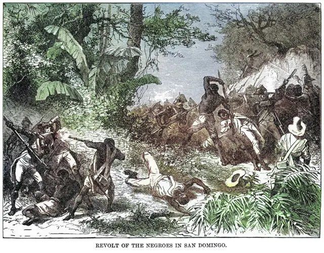 Ancienne gravure représentant la révolte des esclaves à Saint-Domingue