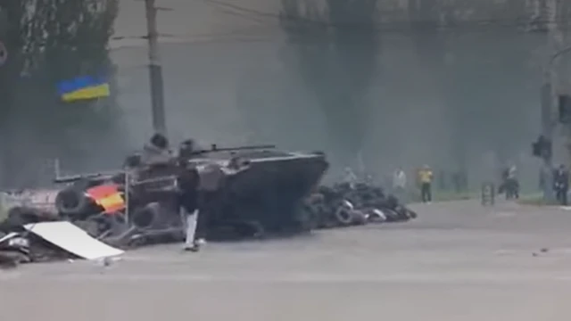 Кадр из видео, на котором изображен БМП Драпатого